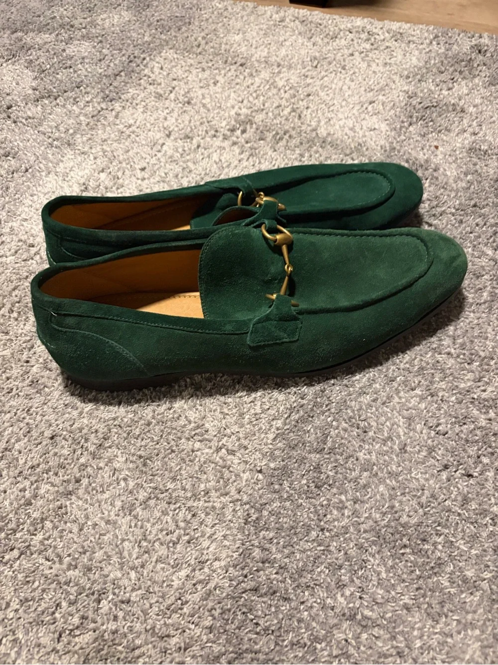 Gucci Green Jordaan Suede Horsebit Loafers for Men